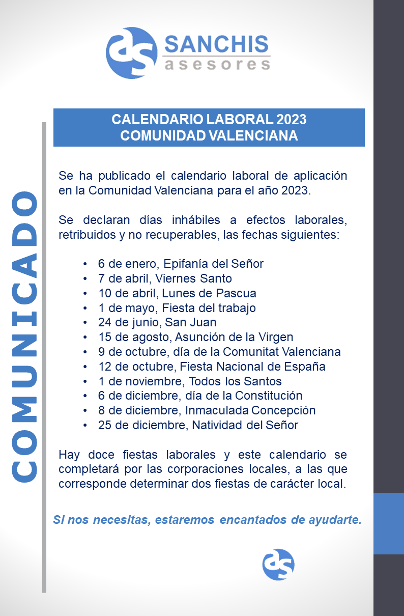 CALENDARIO LABORAL 2023
